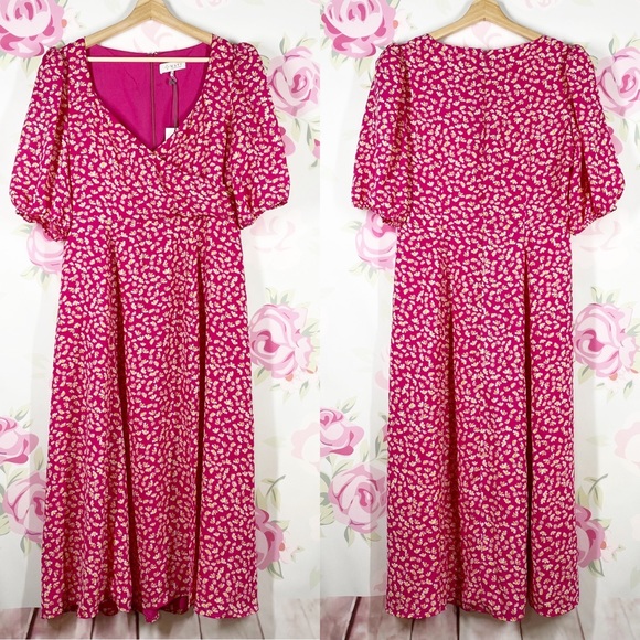NEW WAYF Pink Floral Daisy Midi Dress L - Picture 1 of 12